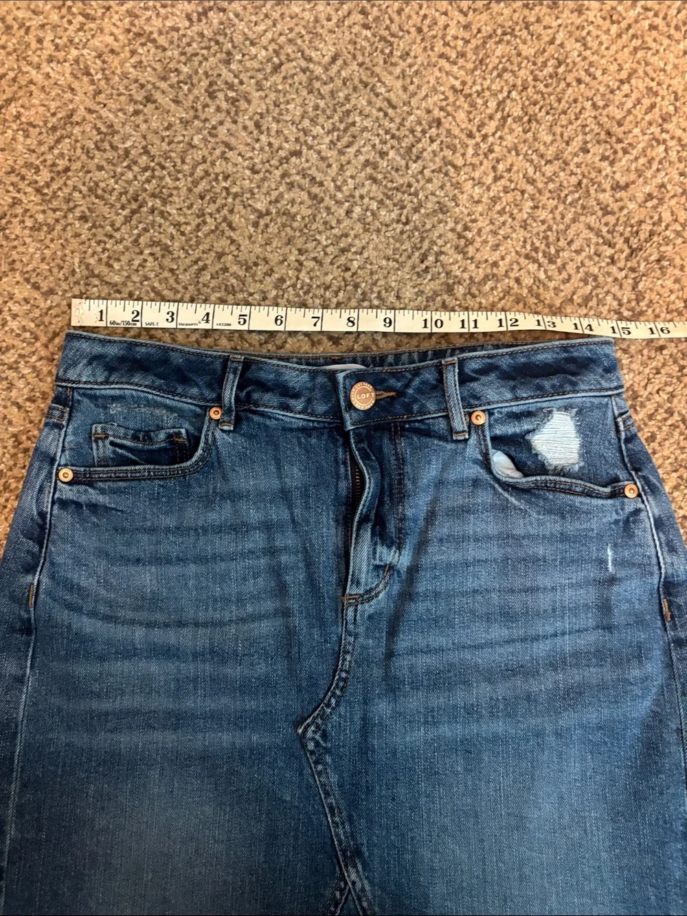 Loft Mini Distressed Denim Skirt 4 - Picture 5 of 7